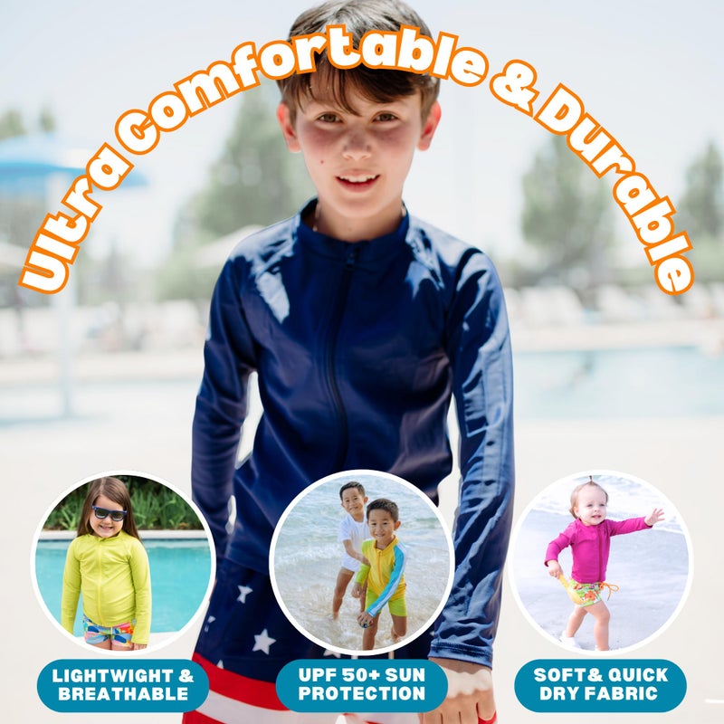 SwimZip UPF 50+ Long Sleeve Rash Guard for Boys and Girls - Baby, Toddler, Kids Navy Blue - Image 5